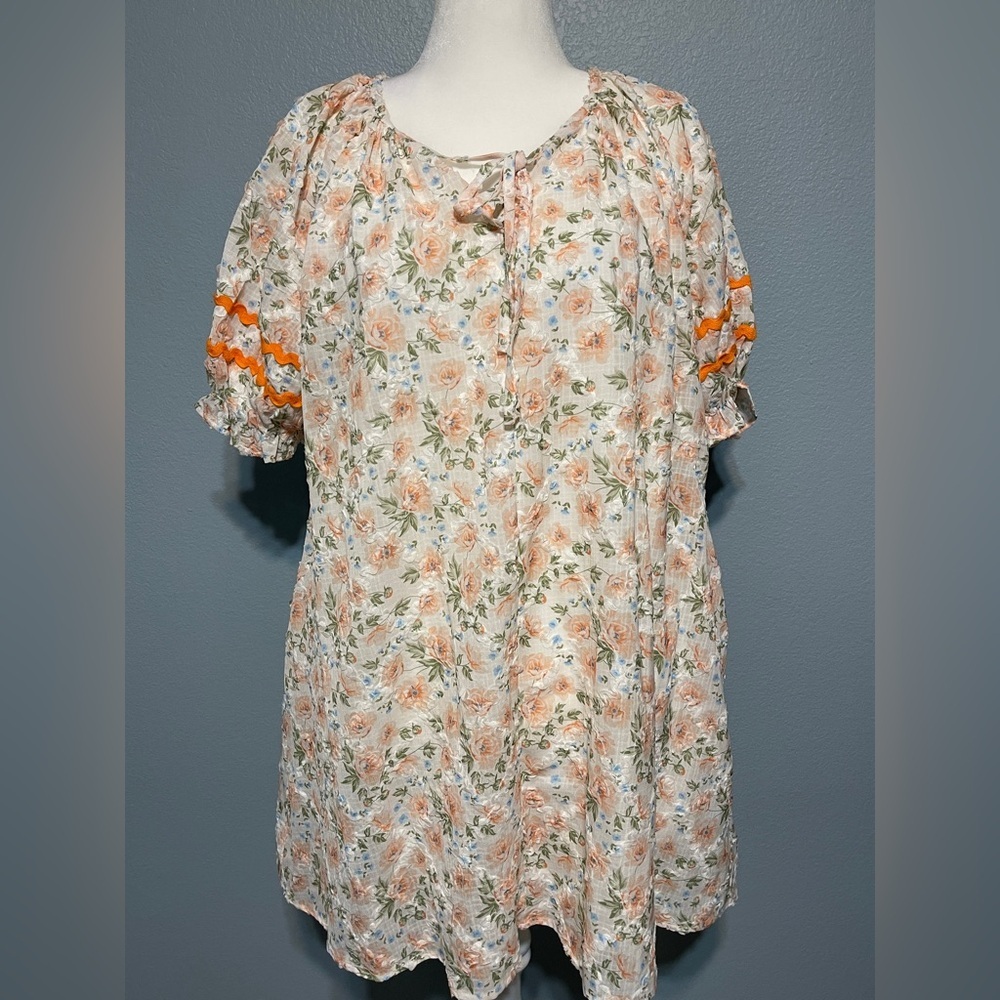 Anthropologie Floral Peasant Mini Dress Ric Rac Trim Boho Cottagecore Large